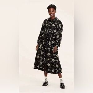 Woolrich x Target Utility Bandana Print Long Sleeve Midi Shirt Dress black&white